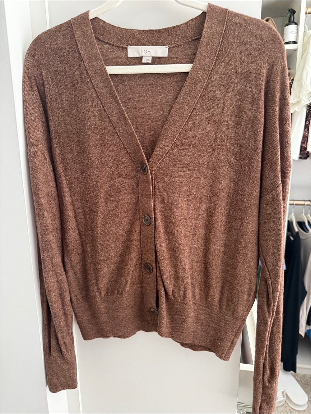 LOFT Brown V-Neck Button Cardigan